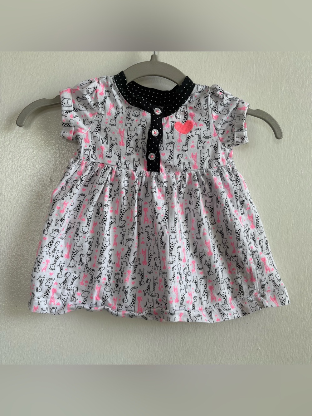 Just One You by Carter's Girls 3M Giraffe Print A-Line White Black Pink Dress